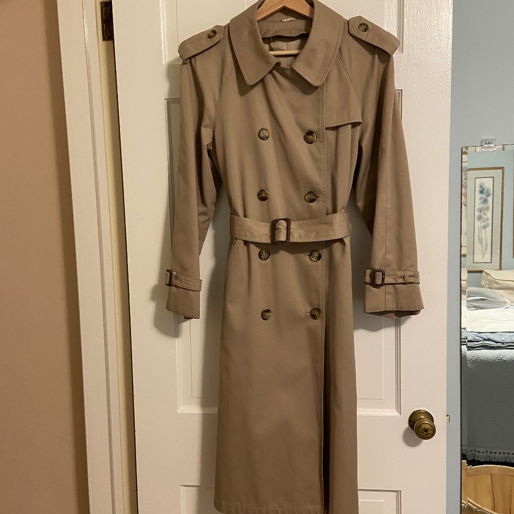 Classic Khaki Calf-length Trench Coat; Double Breasted; Fully Lined; Medium